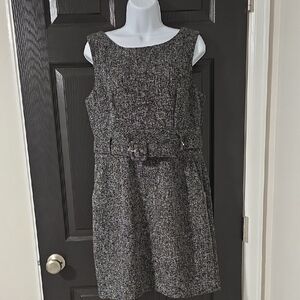 Banana Republic Tweed Sleeveless Belted Sheath Dress - Black And White